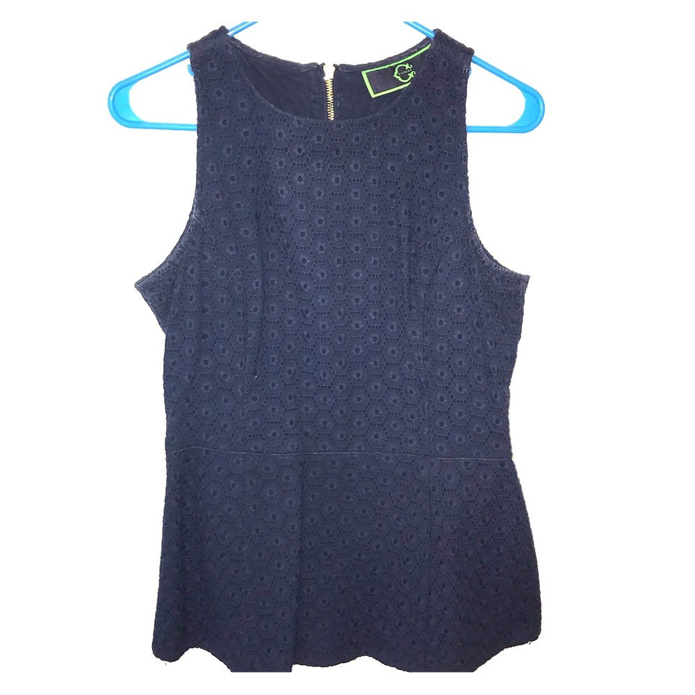 EUC C Wonder Navy blue peplum lace top